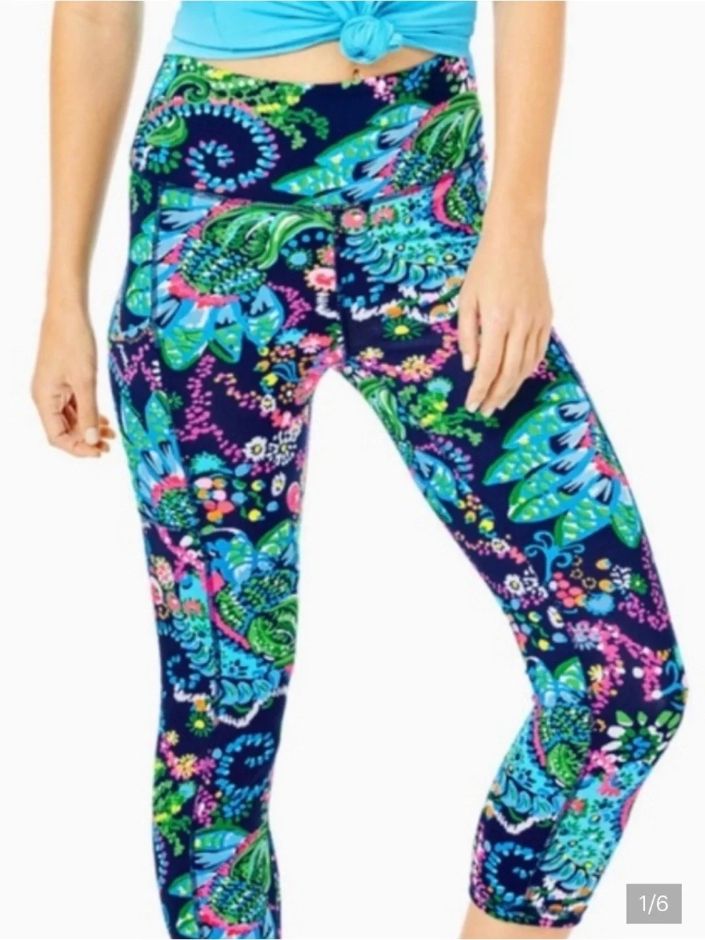 Lilly Pulitzer Women's Navy Floral Print Capri Leggings - Picture 1 of 6